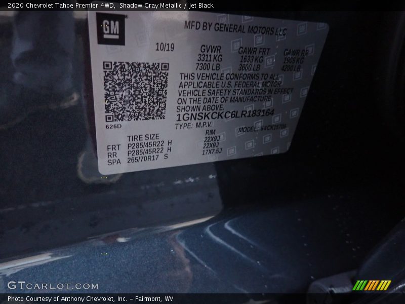Shadow Gray Metallic / Jet Black 2020 Chevrolet Tahoe Premier 4WD