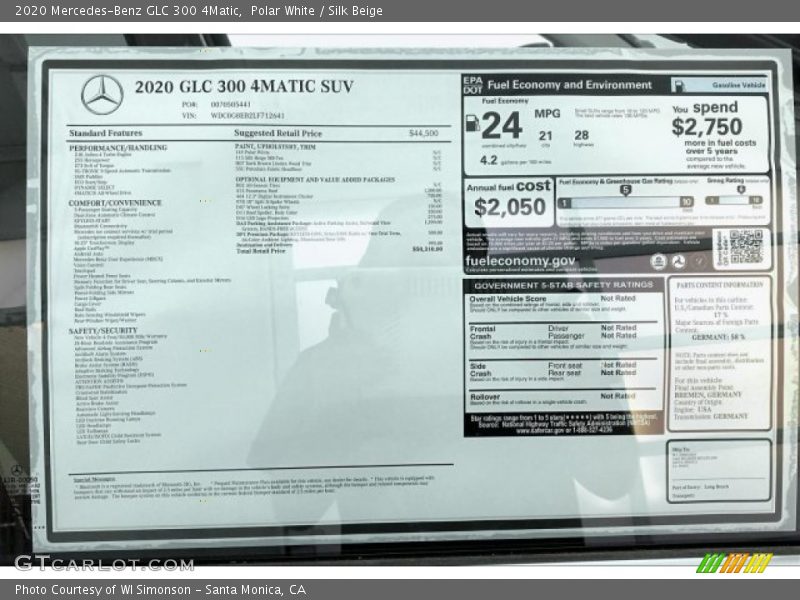  2020 GLC 300 4Matic Window Sticker