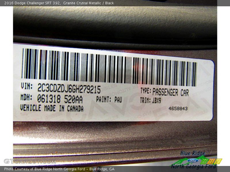 Granite Crystal Metallic / Black 2016 Dodge Challenger SRT 392