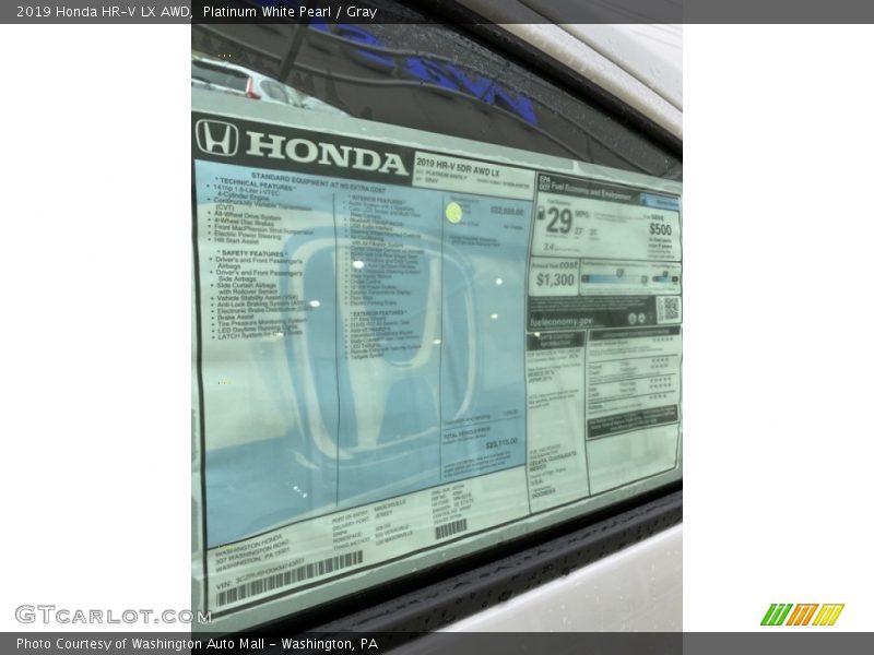 Platinum White Pearl / Gray 2019 Honda HR-V LX AWD