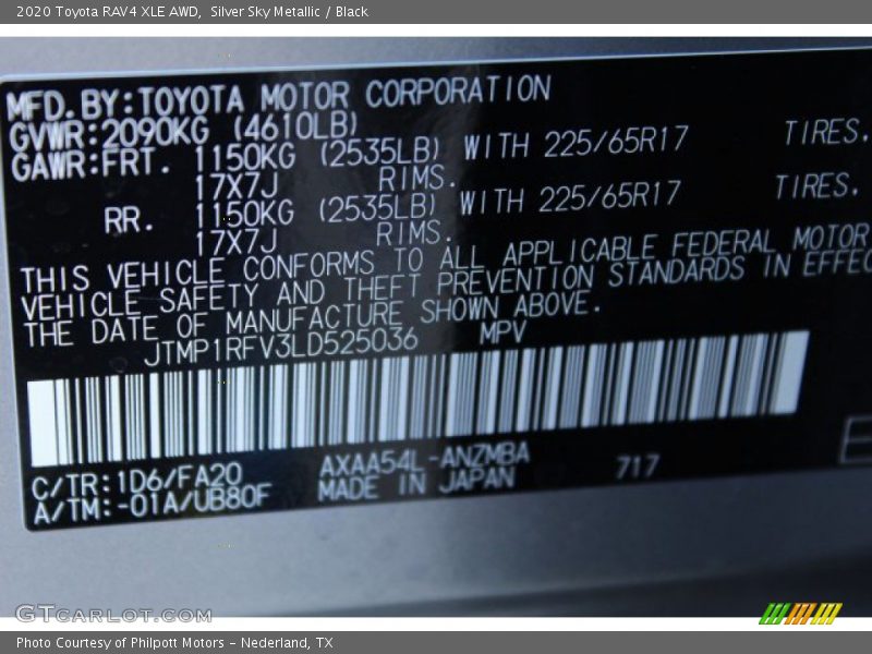2020 RAV4 XLE AWD Silver Sky Metallic Color Code 1D6