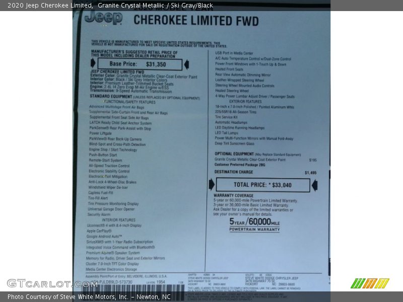 Granite Crystal Metallic / Ski Gray/Black 2020 Jeep Cherokee Limited