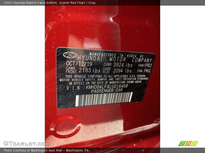 Scarlet Red Pearl / Gray 2020 Hyundai Elantra Value Edition