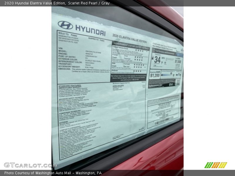 Scarlet Red Pearl / Gray 2020 Hyundai Elantra Value Edition