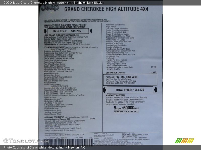 Bright White / Black 2020 Jeep Grand Cherokee High Altitude 4x4