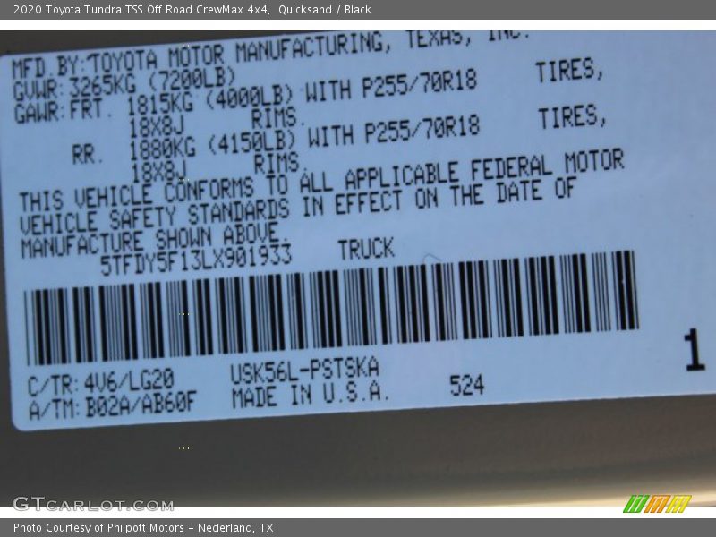 2020 Tundra TSS Off Road CrewMax 4x4 Quicksand Color Code 4V6