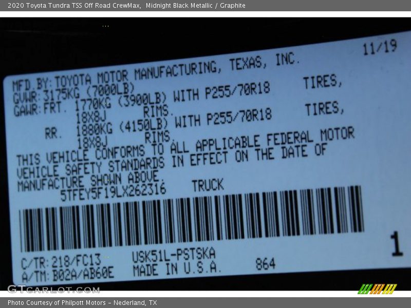2020 Tundra TSS Off Road CrewMax Midnight Black Metallic Color Code 218
