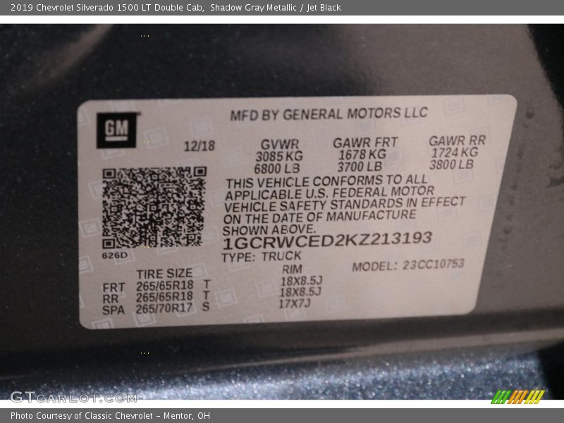 Shadow Gray Metallic / Jet Black 2019 Chevrolet Silverado 1500 LT Double Cab