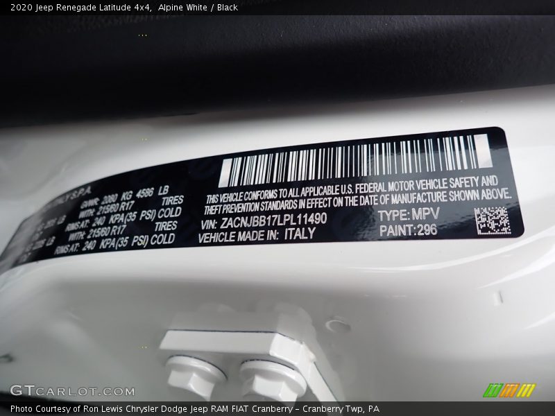 Alpine White / Black 2020 Jeep Renegade Latitude 4x4