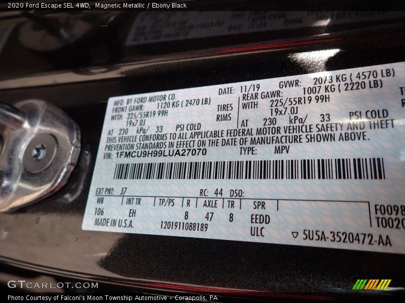 Magnetic Metallic / Ebony Black 2020 Ford Escape SEL 4WD