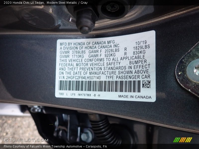 Modern Steel Metallic / Gray 2020 Honda Civic LX Sedan