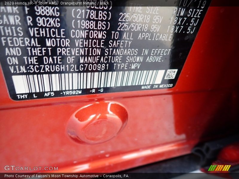 Orangeburst Metallic / Black 2020 Honda HR-V Sport AWD