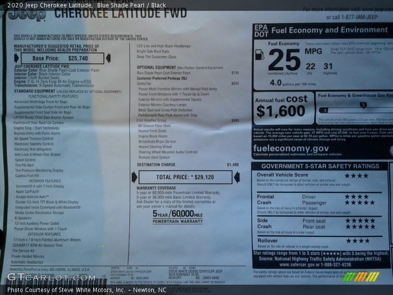 Blue Shade Pearl / Black 2020 Jeep Cherokee Latitude