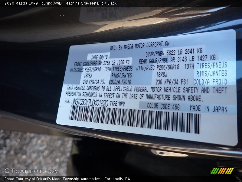 2020 CX-9 Touring AWD Machine Gray Metallic Color Code 46G