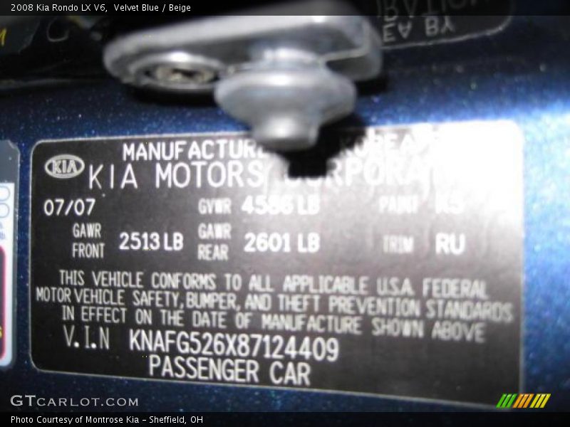 Velvet Blue / Beige 2008 Kia Rondo LX V6