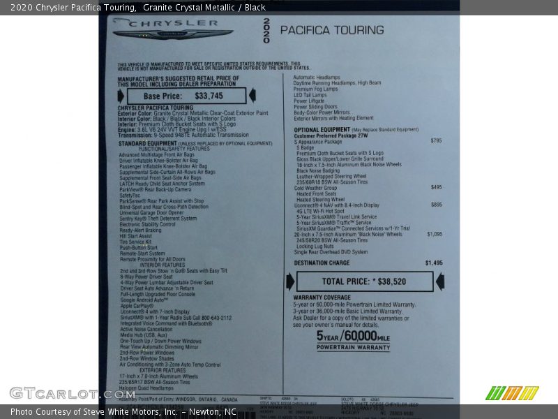 Granite Crystal Metallic / Black 2020 Chrysler Pacifica Touring