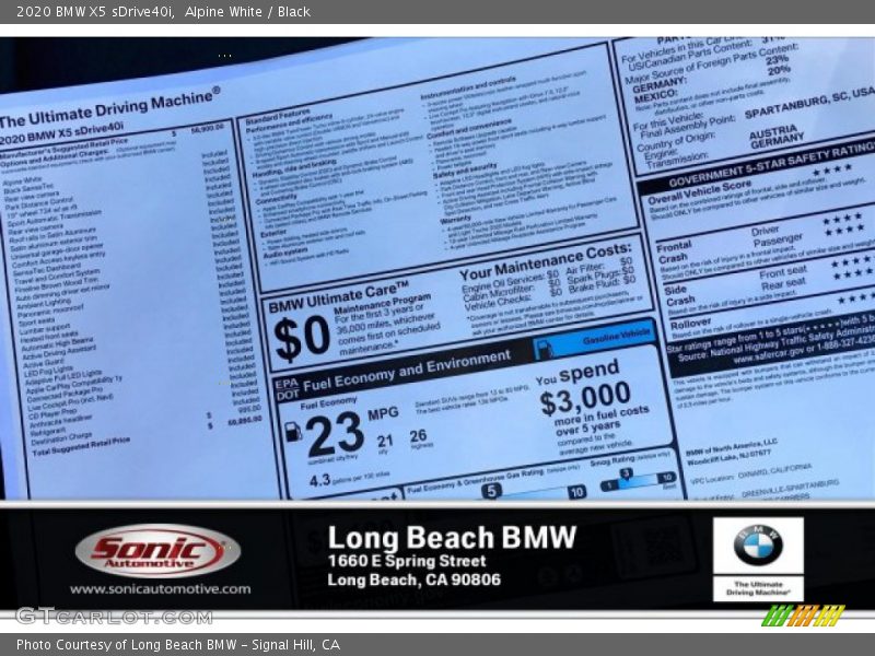 Alpine White / Black 2020 BMW X5 sDrive40i