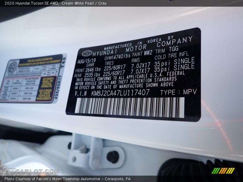 Cream White Pearl / Gray 2020 Hyundai Tucson SE AWD