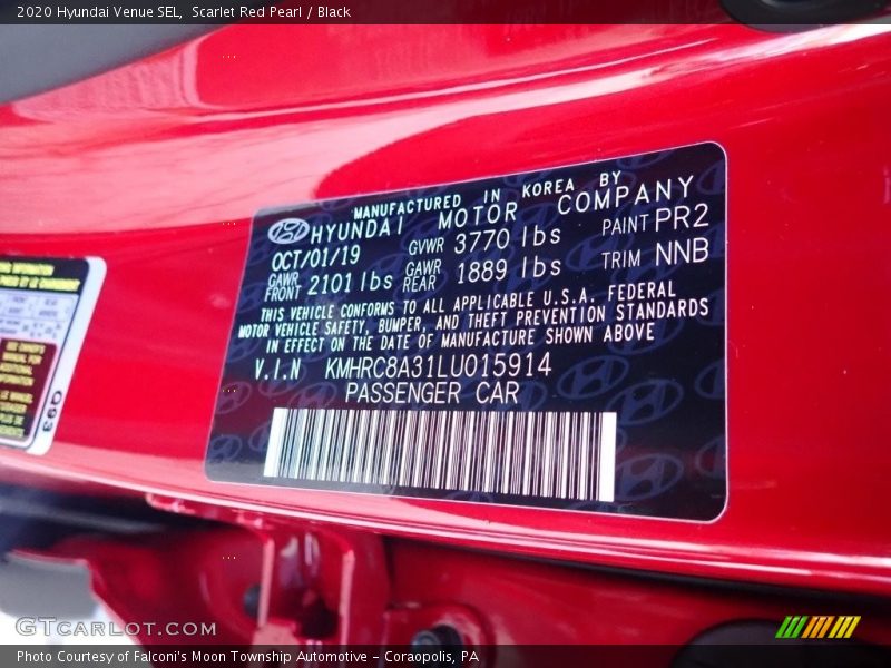 Scarlet Red Pearl / Black 2020 Hyundai Venue SEL