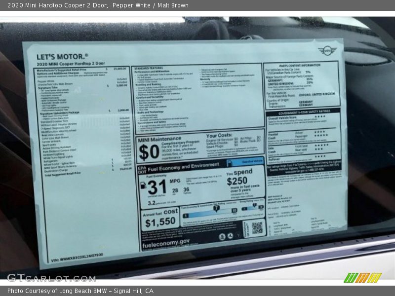 Pepper White / Malt Brown 2020 Mini Hardtop Cooper 2 Door