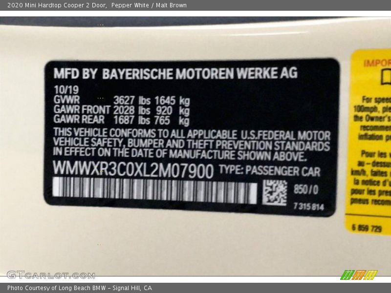 Pepper White / Malt Brown 2020 Mini Hardtop Cooper 2 Door