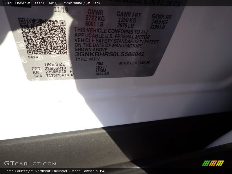 Summit White / Jet Black 2020 Chevrolet Blazer LT AWD
