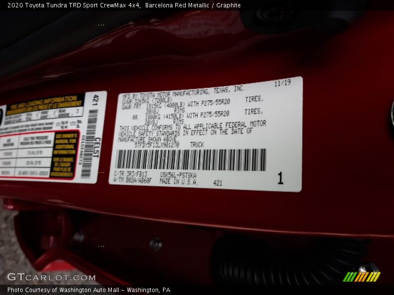 2020 Tundra TRD Sport CrewMax 4x4 Barcelona Red Metallic Color Code 3R3