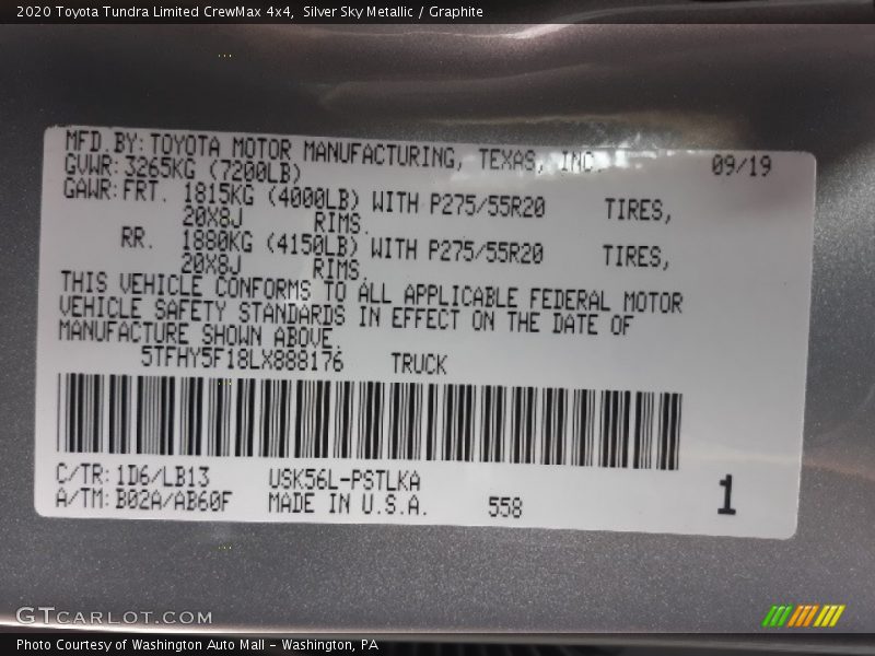 Silver Sky Metallic / Graphite 2020 Toyota Tundra Limited CrewMax 4x4