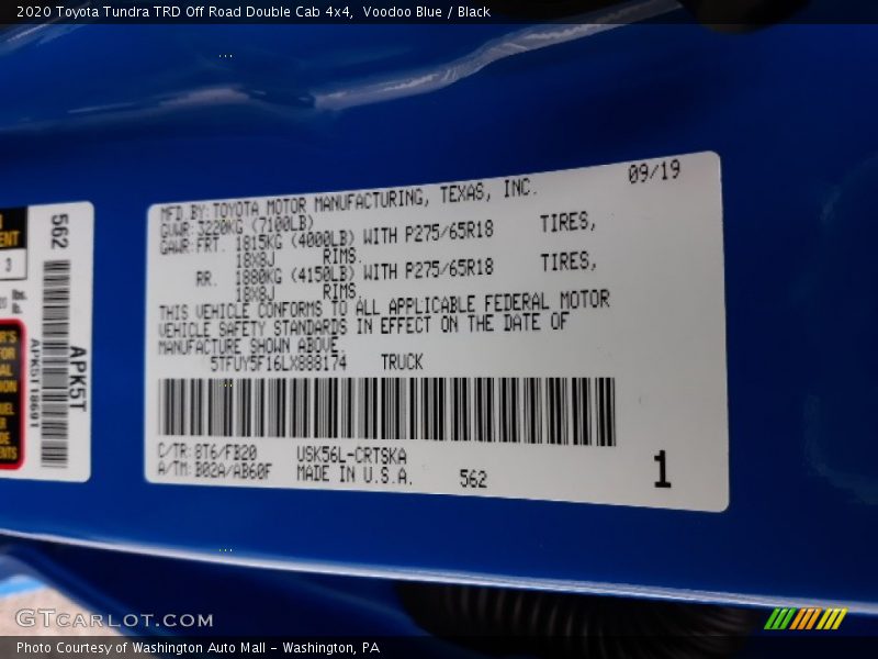2020 Tundra TRD Off Road Double Cab 4x4 Voodoo Blue Color Code 8T6