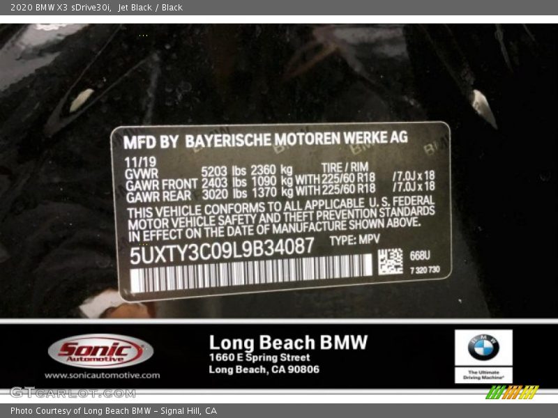 Jet Black / Black 2020 BMW X3 sDrive30i
