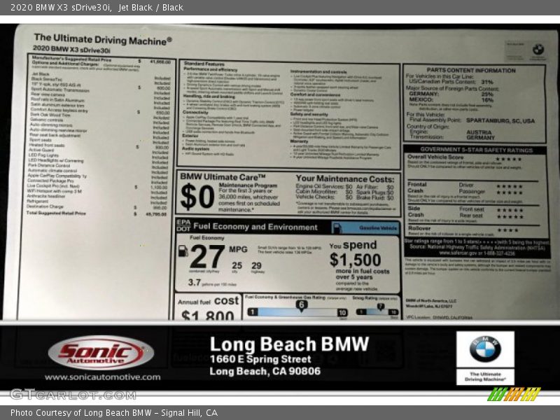 Jet Black / Black 2020 BMW X3 sDrive30i