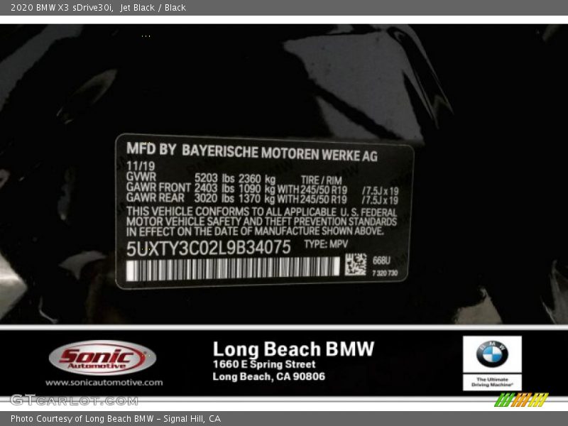Jet Black / Black 2020 BMW X3 sDrive30i