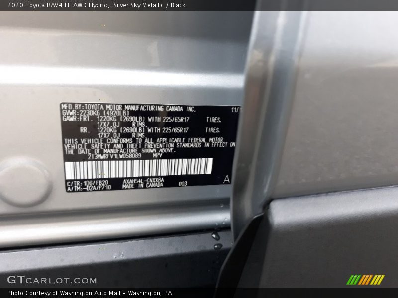 2020 RAV4 LE AWD Hybrid Silver Sky Metallic Color Code 1D6