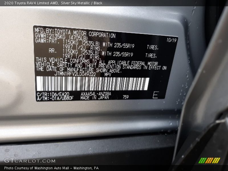 2020 RAV4 Limited AWD Silver Sky Metallic Color Code 1D6