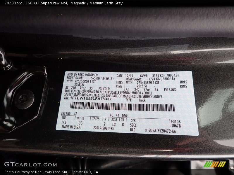 2020 F150 XLT SuperCrew 4x4 Magnetic Color Code J7