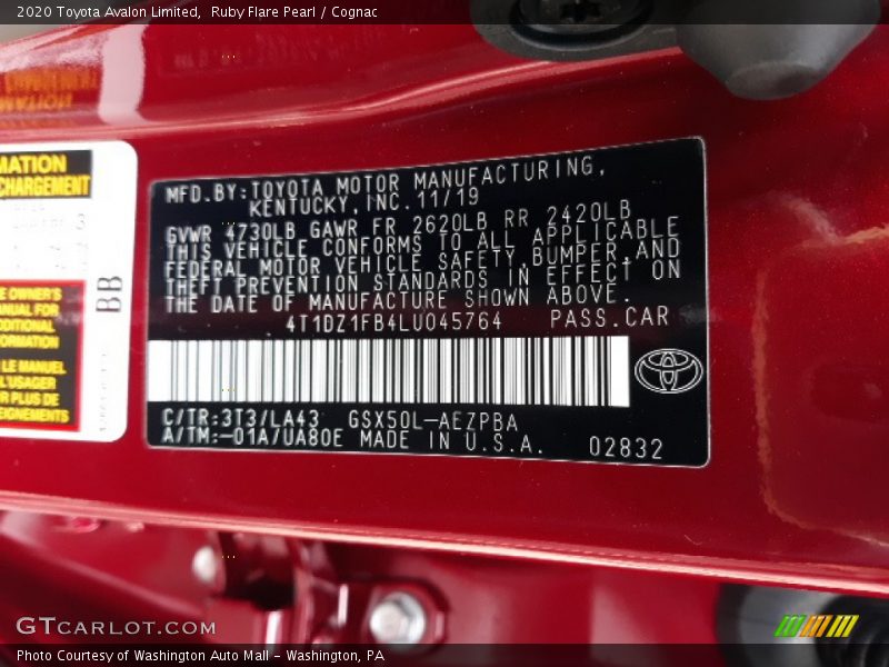 Ruby Flare Pearl / Cognac 2020 Toyota Avalon Limited