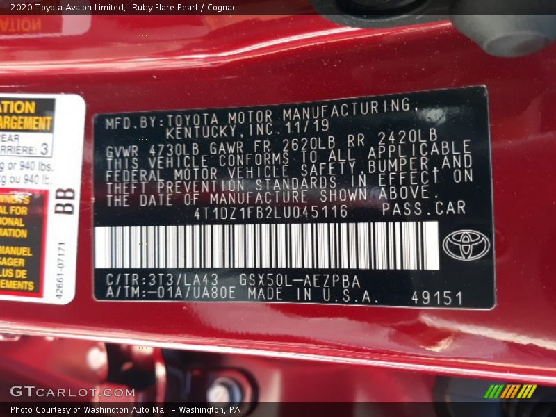 Ruby Flare Pearl / Cognac 2020 Toyota Avalon Limited