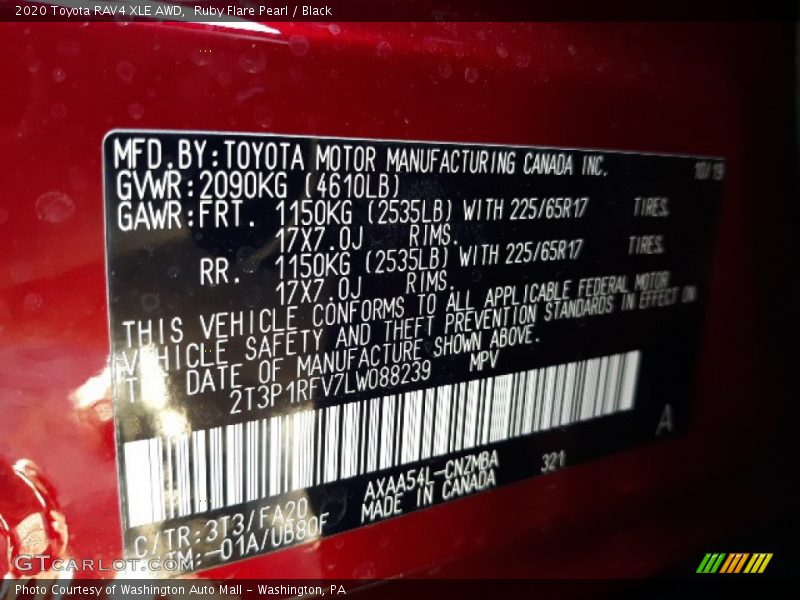 Ruby Flare Pearl / Black 2020 Toyota RAV4 XLE AWD