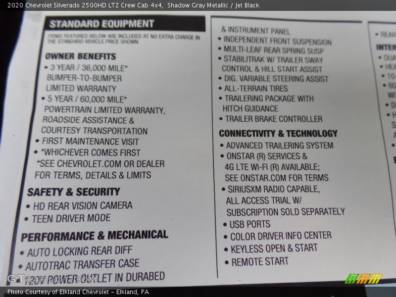  2020 Silverado 2500HD LTZ Crew Cab 4x4 Window Sticker