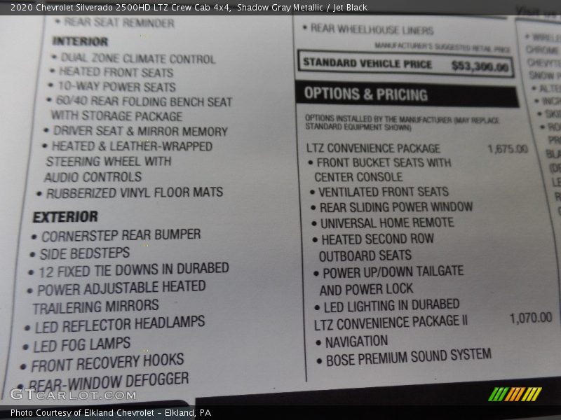  2020 Silverado 2500HD LTZ Crew Cab 4x4 Window Sticker