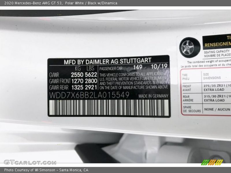 2020 AMG GT 53 Polar White Color Code 149