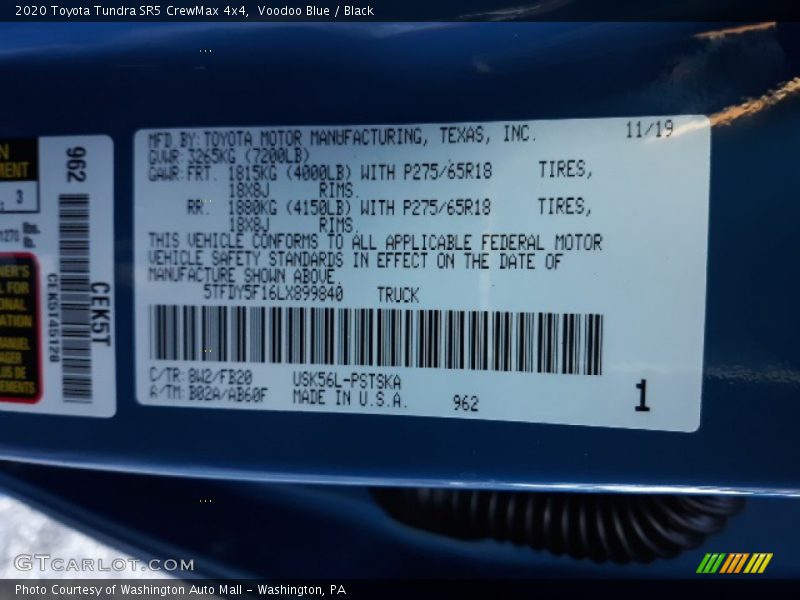 Voodoo Blue / Black 2020 Toyota Tundra SR5 CrewMax 4x4