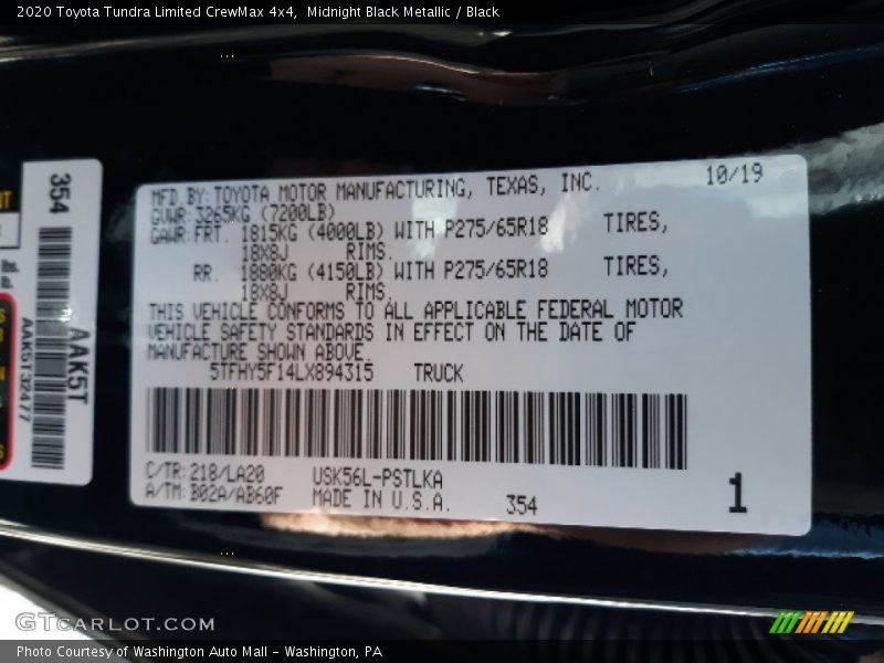 Midnight Black Metallic / Black 2020 Toyota Tundra Limited CrewMax 4x4