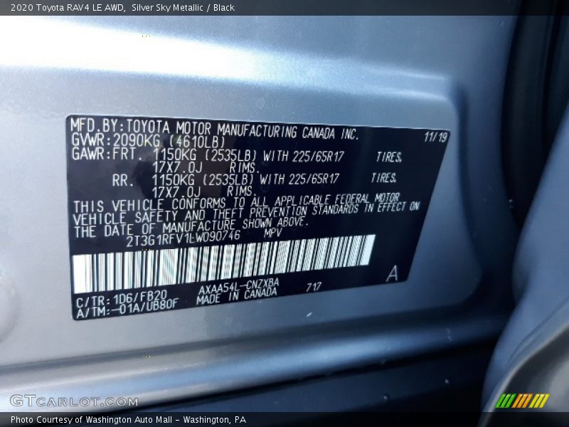 2020 RAV4 LE AWD Silver Sky Metallic Color Code 1D6