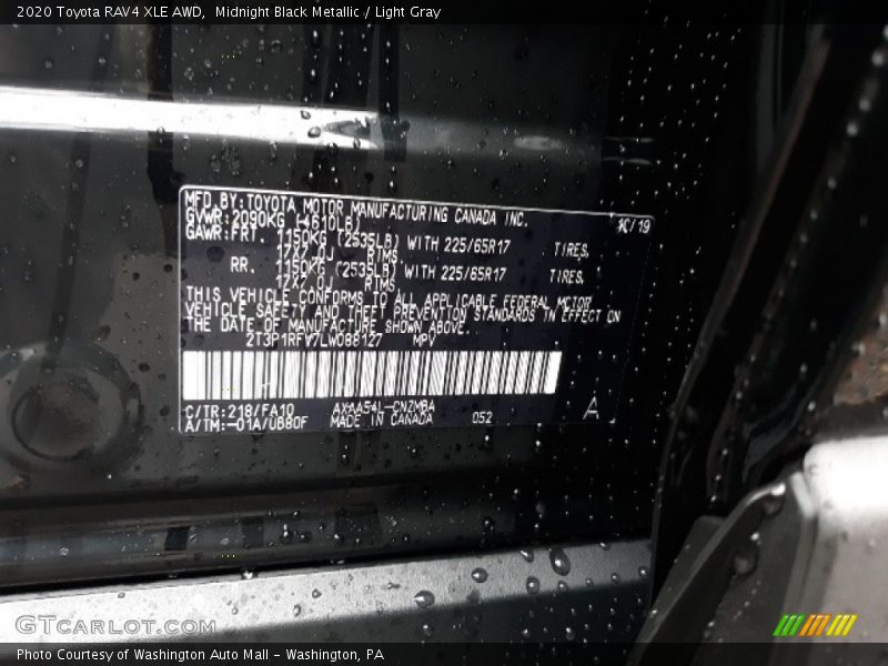 Midnight Black Metallic / Light Gray 2020 Toyota RAV4 XLE AWD