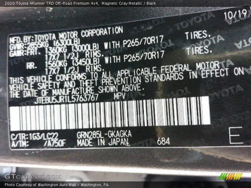 Magnetic Gray Metallic / Black 2020 Toyota 4Runner TRD Off-Road Premium 4x4