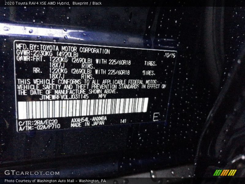 Blueprint / Black 2020 Toyota RAV4 XSE AWD Hybrid