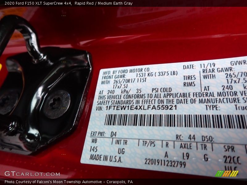 2020 F150 XLT SuperCrew 4x4 Rapid Red Color Code D4