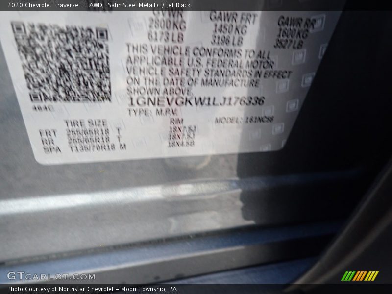 Satin Steel Metallic / Jet Black 2020 Chevrolet Traverse LT AWD