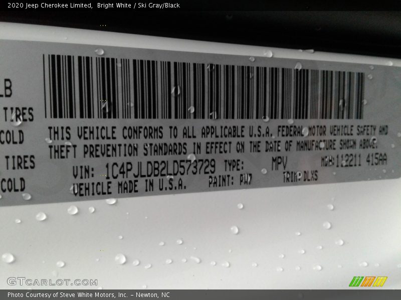 Bright White / Ski Gray/Black 2020 Jeep Cherokee Limited